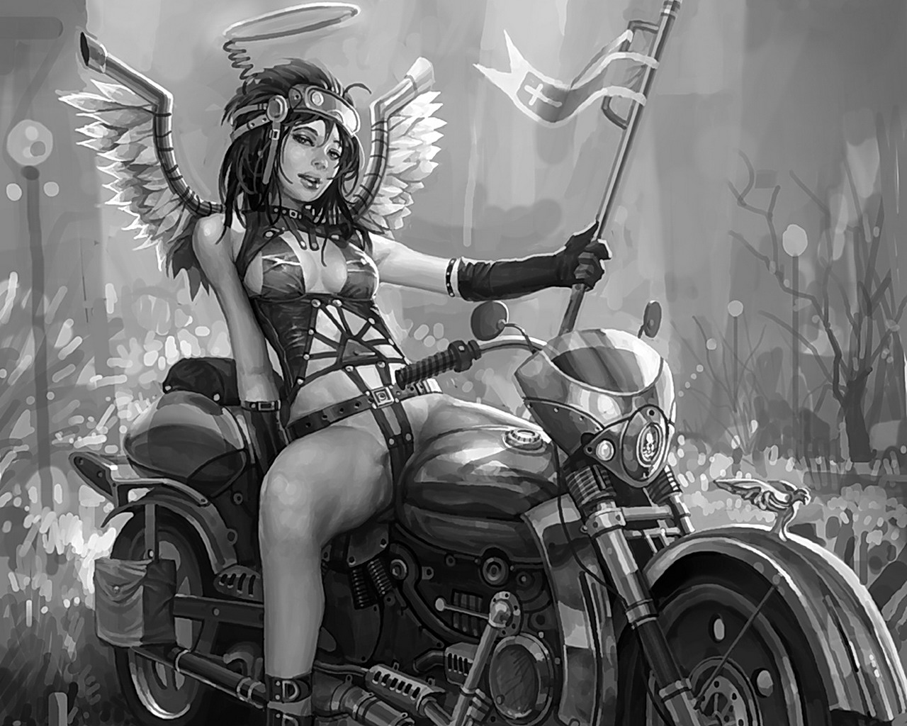 девушка на мотоцикле обои