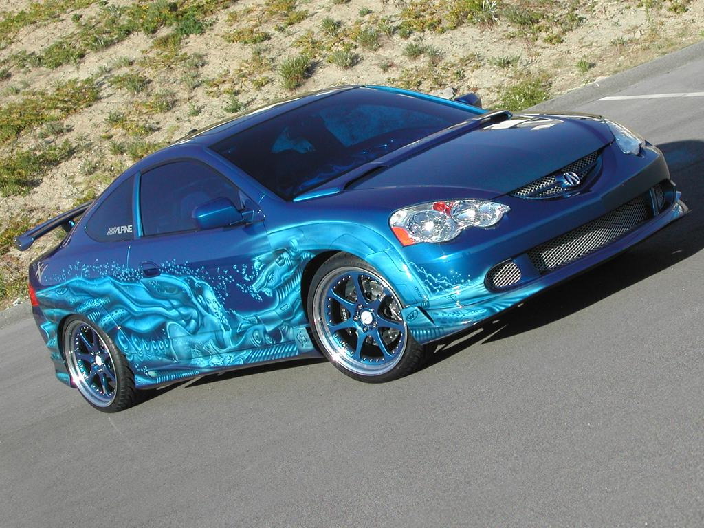 Синяя тюнингованная Хонда на природе обои