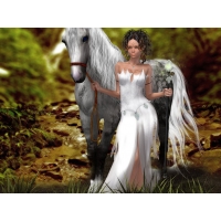 Девочка фея и белая лошадь - заставки на рабочий стол и прикольные картинки, тема - 3D-графика