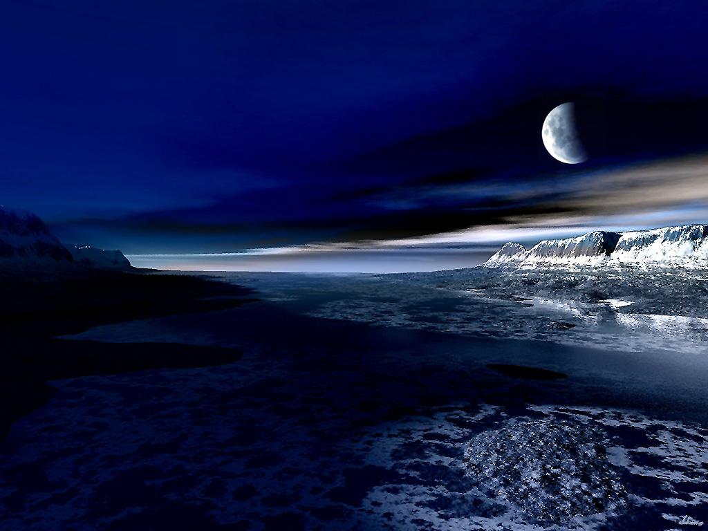 Морской залив ночью при Луне - красивые обои