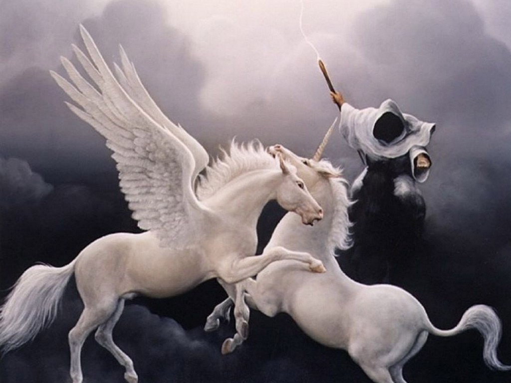 Две белые лошадки одна с крыльями обои