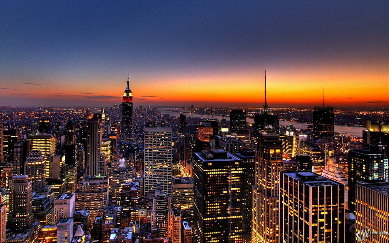 New York закат над городом обои