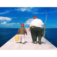 Коротышка и толстый мужик идут ловить рыбу, картинки, обои на рабочий стол широкоформатный