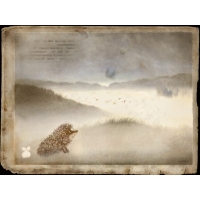 Ёжик на поляне в тумане - фото обои и картинки, обои мультяшки