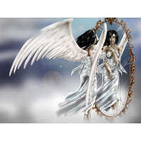 Девушка ангел смотрит в зеркало - картинки, бесплатные заставки на рабочий стол, фэнтези