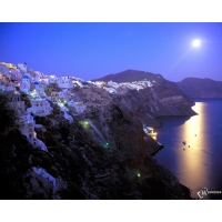 Moonrise Over Santorini - Greece     